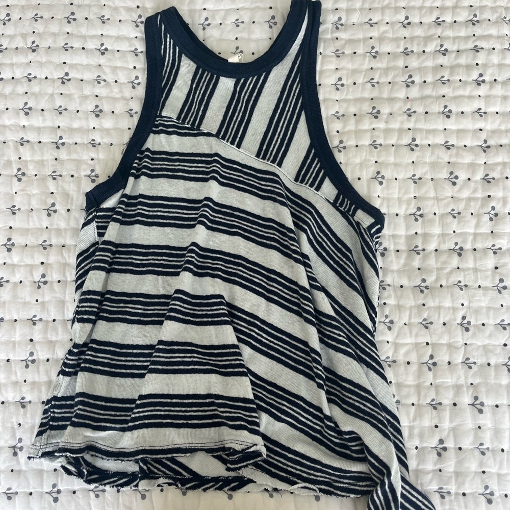 Free People Striped Blue and White Asymmetrical Tank Top
